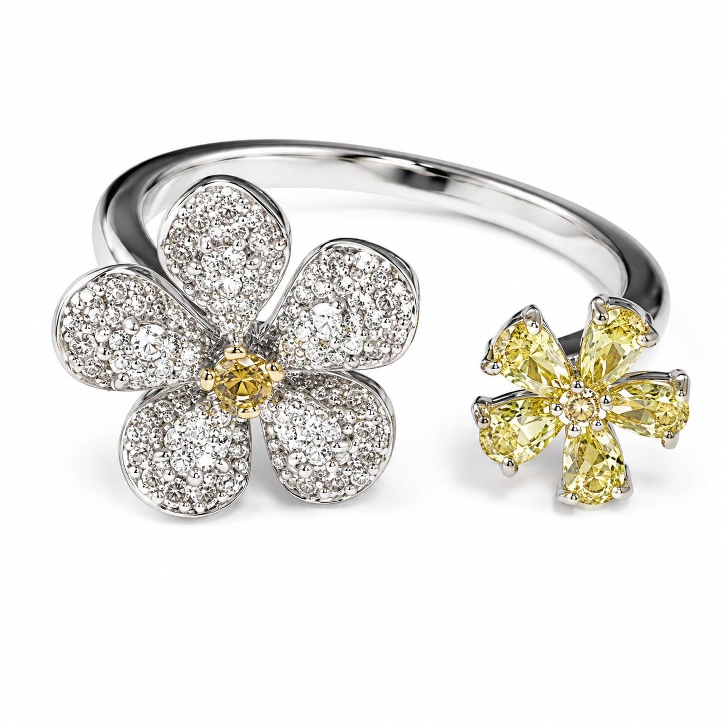 Warm Fortune Flower Promise Ring for Her - 18K Gold Plated Cubic Zirconia, Stackable Gift Valentine's Day, Fashion & Daily Elegant Wear, Adjustable