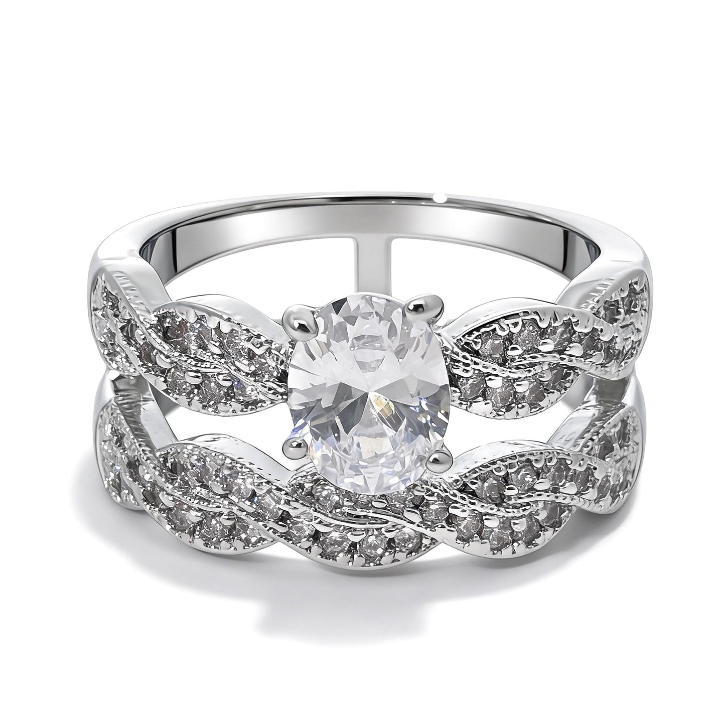 Warm Fortune Oval Cut CZ Engagement Ring for Women, 18K Gold Plated Metal Twisted Infinity Wedding Band, Halo Paved Promise Statement Jewelry，Size 8-9