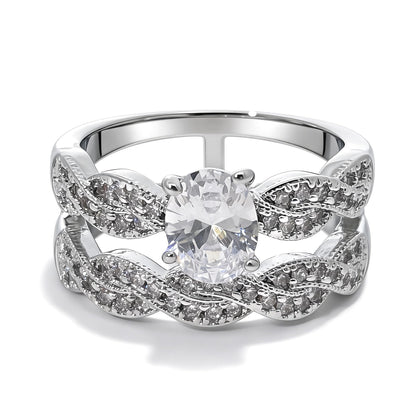 Warm Fortune Oval Cut CZ Engagement Ring for Women, 18K Gold Plated Metal Twisted Infinity Wedding Band, Halo Paved Promise Statement Jewelry，Size 8-9
