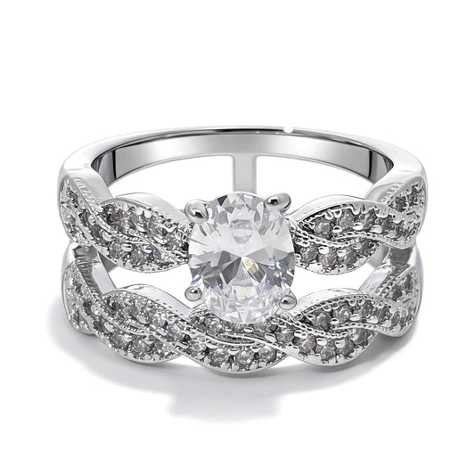 Warm Fortune Oval Cut CZ Engagement Ring for Women, 18K Gold Plated Metal Twisted Infinity Wedding Band, Halo Paved Promise Statement Jewelry，Size 8-9