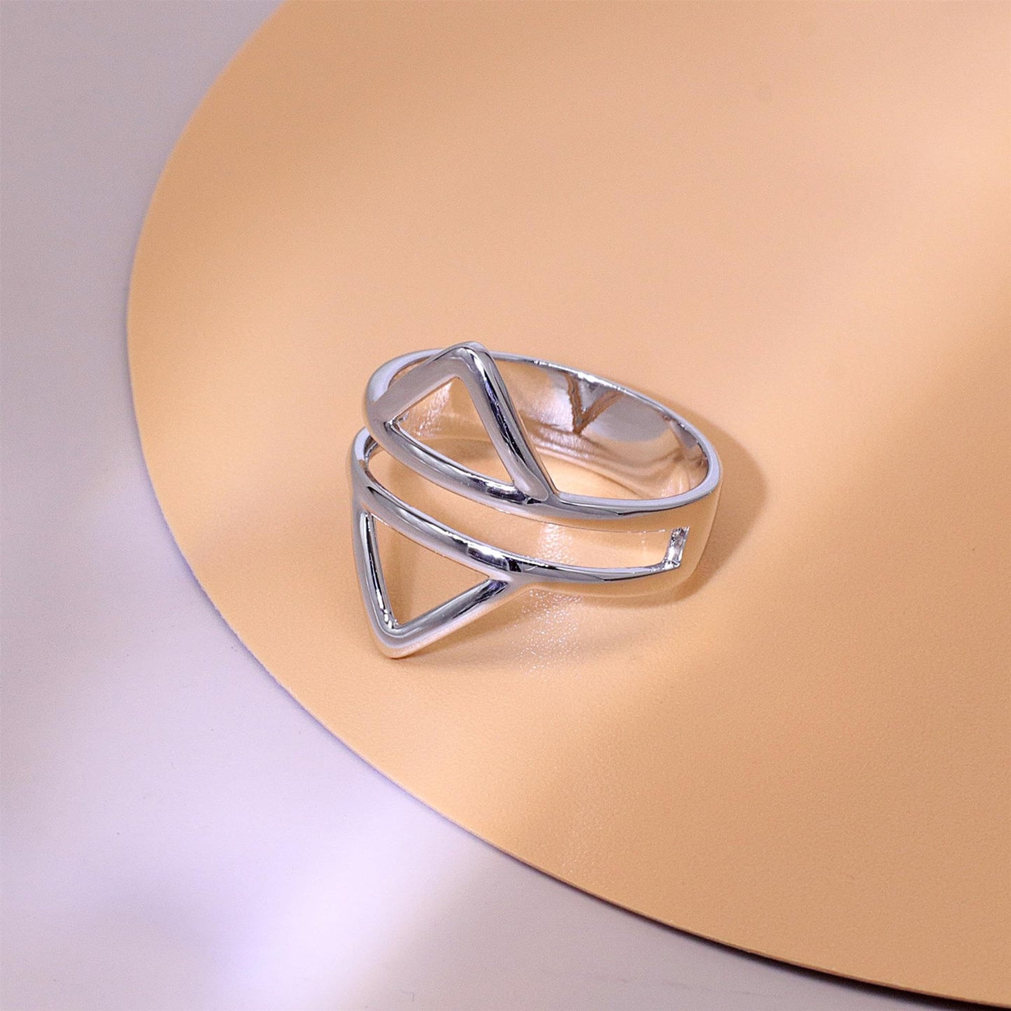 Warm Fortune Double Triangle Open Band Ring - 18K Gold Plated Stackable Gift for Women, Daily Fashion Wear & Casual Accessory, Trendy Street Wear,Size 9-7
