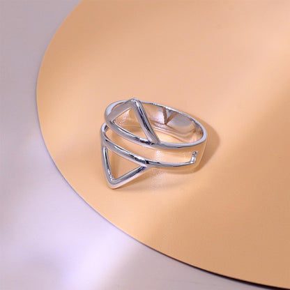 Warm Fortune Double Triangle Open Band Ring - 18K Gold Plated Stackable Gift for Women, Daily Fashion Wear & Casual Accessory, Trendy Street Wear,Size 9-7