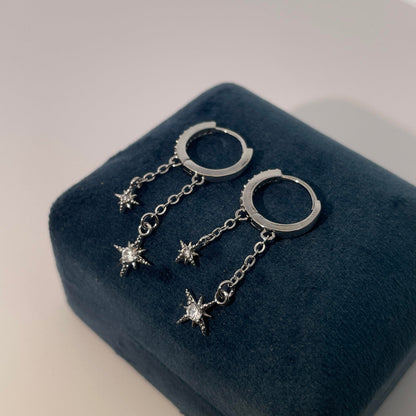Warm Fortune 18K Gold Plated Star & Chain-Link Shape Cubic Zirconia Drop Earrings for Women Hypoallergenic - Valentine's Day, Mother's Day, Birthday Gift for Her