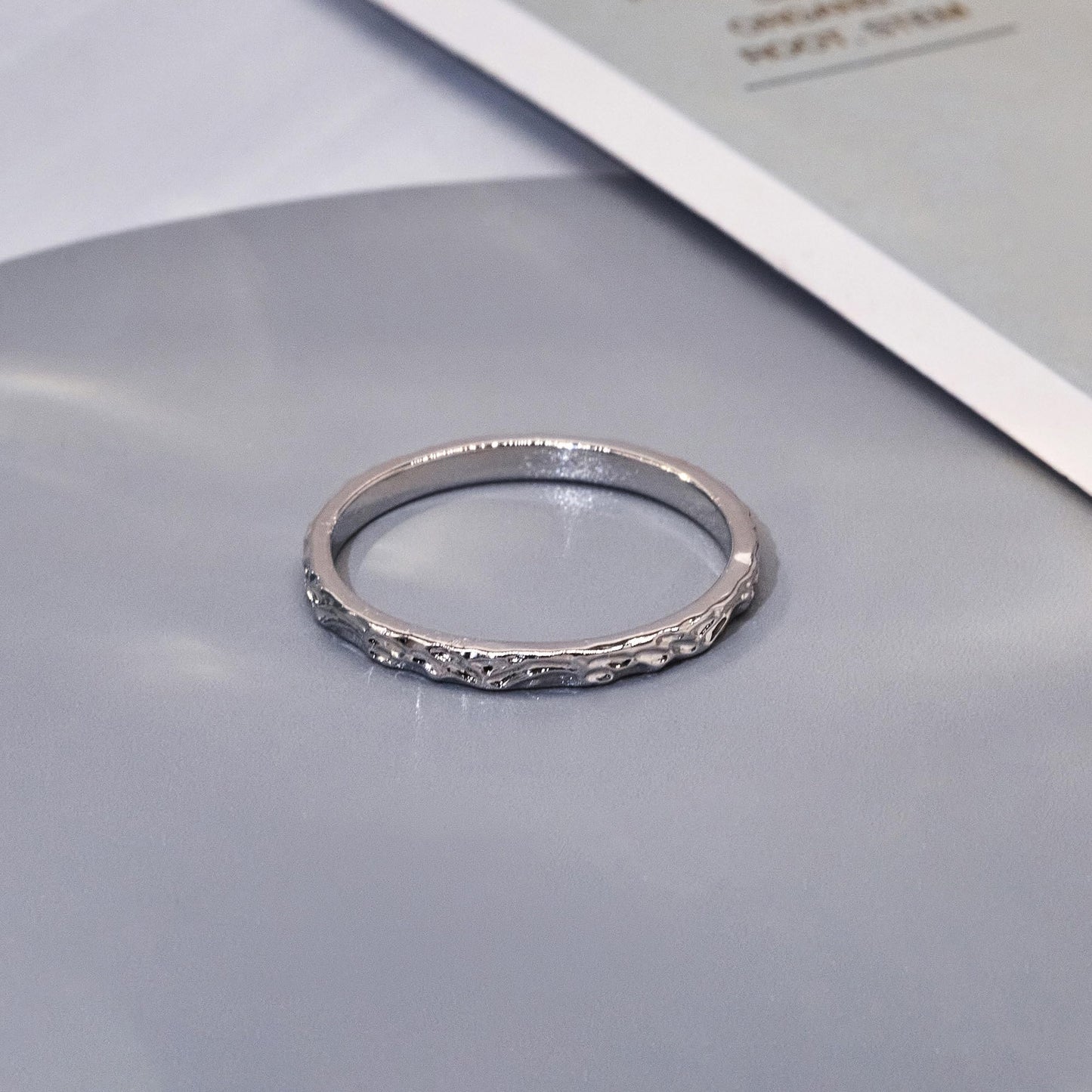 Warm Fortune 18K Gold Plated Hammered Band Rings for Women, Dainty Plain Stackable Wedding Promise Band Ring, Size 6-8