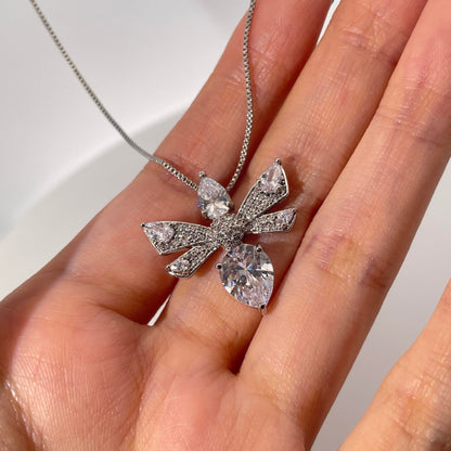 Warm Fortune Cubic Zirconia Pendant Necklace for Women,18K White Gold Plated,18 inch + 2inch Chain