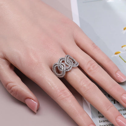 Warm Fortune Interlocking Triple Heart Promise Ring for Her - 18K Gold Plated Cubic Zirconia, Stackable Gift Valentine's Day, Fashion & Daily Elegant Wear, Size 6-7