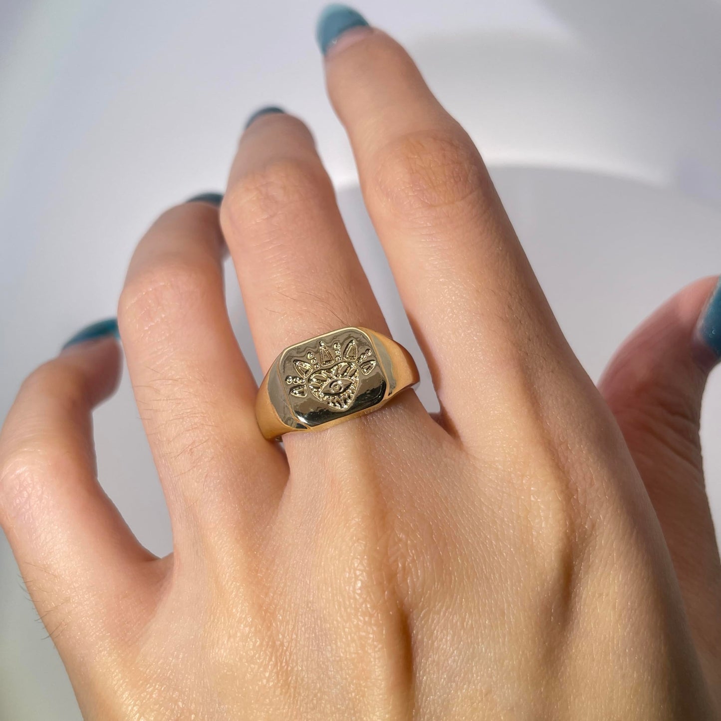 Warm Fortune Gold Plated Signet Band Ring,Hip Hop Street Style For Man or Women Fashion Jewelry