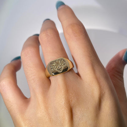 Warm Fortune Gold Plated Signet Band Ring,Hip Hop Street Style For Man or Women Fashion Jewelry