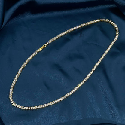 Warm Fortune Tennis Chain Necklace for Women Men,Iced Out Gold Plated Cubic Zirconia,16inch Chain,Hip Hop Street Style Fashion Jewelry