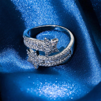 Warm Fortune 18K Gold Plated Shooting Star Ring, Sparkling Cubic Zirconia Statement Ring for Women