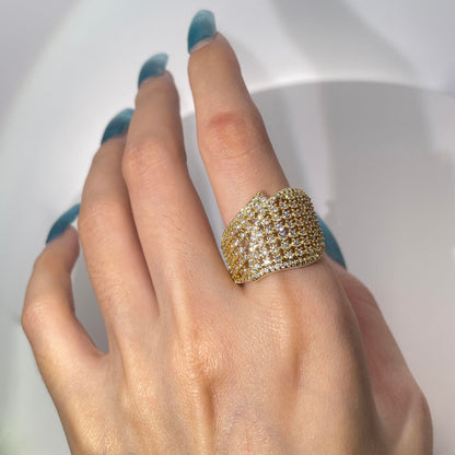 Warm Fortune Gold Plated Cubic Zirconia Band Ring, Hip Hop Street Style For Man or Women Fashion Jewelry