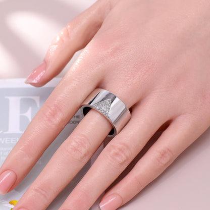 Warm Fortune Wide Band Triangle Pave Promise Ring for Her - 18K Gold Plated Cubic Zirconia, Stackable Gift Valentine's Day, Fashion & Daily Elegant Wear, Size 6-8
