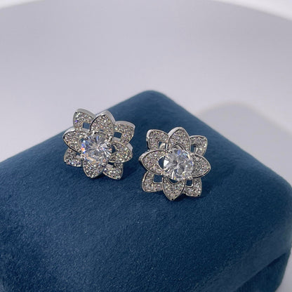 Warm Fortune 18K Gold Plated Flower Cubic Zirconia Stud Earrings for Women Hypoallergenic - Valentine's Day, Mother's Day, Birthday Gift for Her