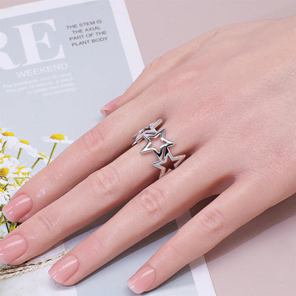Warm Fortune Multi-Star Promise Ring for Her - 18K Gold Plated Openwork Adjustable Ring, Stackable Gift Valentine's Day, Fashion & Daily Elegant Wear，Size 8-6