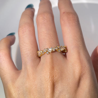 Warm Fortune Cubic Zirconia Band Style Ring for Women, 925 Sterling Silver with 18K Gold Plated Anniversary Ring, Gift for Her Promise Ring