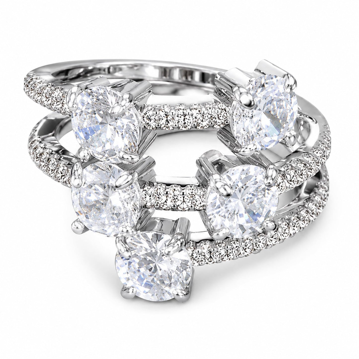 Warm Fortune Multi Row Round Pave Promise Ring for Her - 18K Gold Plated Cubic Zirconia, Stackable Gift Valentine's Day, Fashion & Daily Elegant Wear, Size 6-10