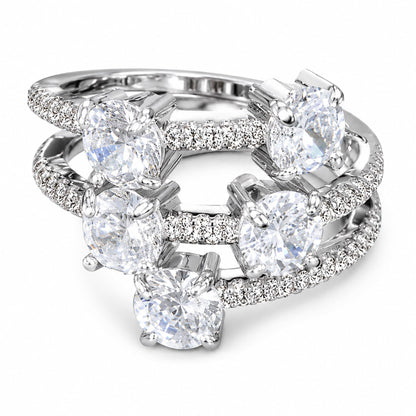 Warm Fortune Multi Row Round Pave Promise Ring for Her - 18K Gold Plated Cubic Zirconia, Stackable Gift Valentine's Day, Fashion & Daily Elegant Wear, Size 6-10