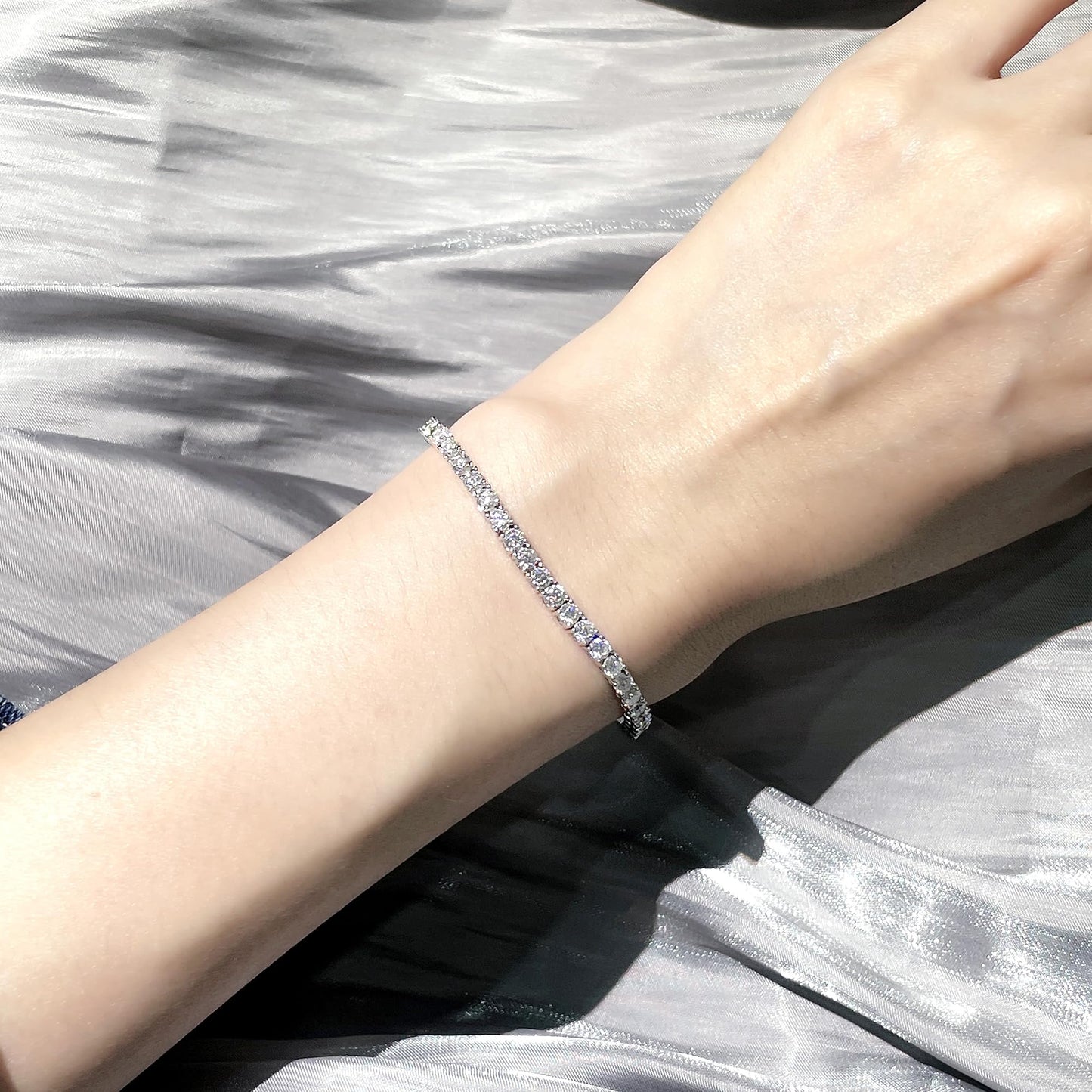 Warm Fortune Moissanite Diamond Tennis Bracelet for Women, 5.2-17ct Lab Created Diamond, 3/4/5mm DE VVS, 18K White Gold Plated , Gift for Her, Size 6.5/7 Inch