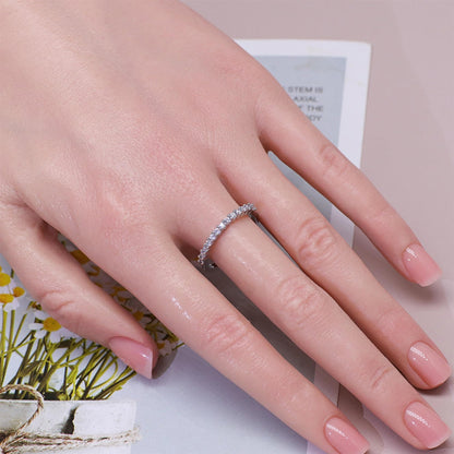 Warm Fortune Half Eternity Stackable Band Ring for Women - 18K Silver Plated Cubic Zirconia, Wedding & Daily Stack Jewelry Gift, Adjustable