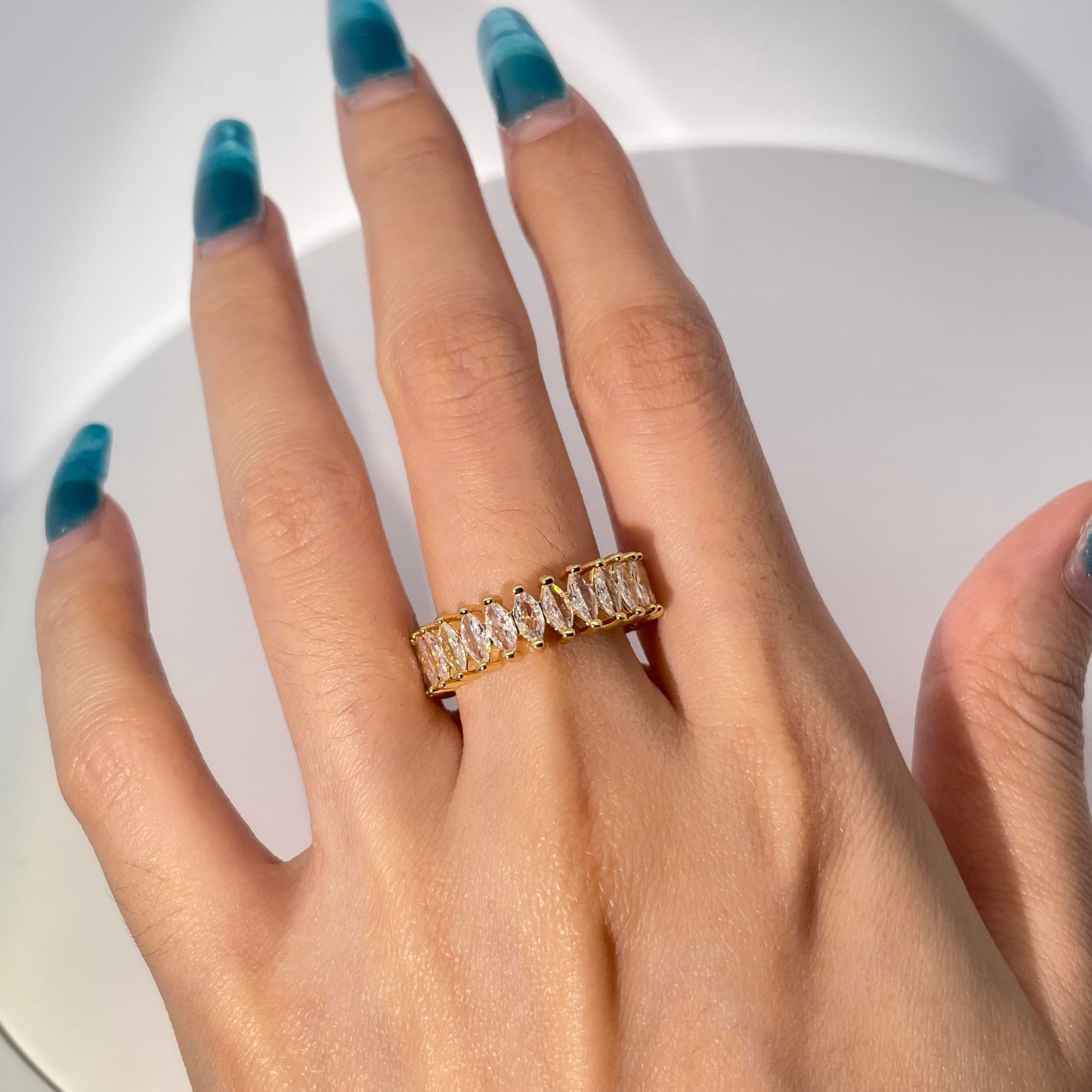 Warm Fortune Round Cut Eternity Band Eternity Ring for Her - 18K Gold Plated Cubic Zirconia,  Anniversary &Valentine's Day Gift, Timeless Promise & Wedding Jewelry, Size 7-12