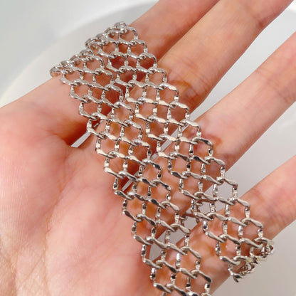 Warm Fortune 18K White Gold Plated Open Mesh Chain Necklace