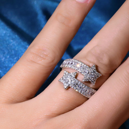 Warm Fortune 18K Gold Plated Shooting Star Ring, Sparkling Cubic Zirconia Statement Ring for Women