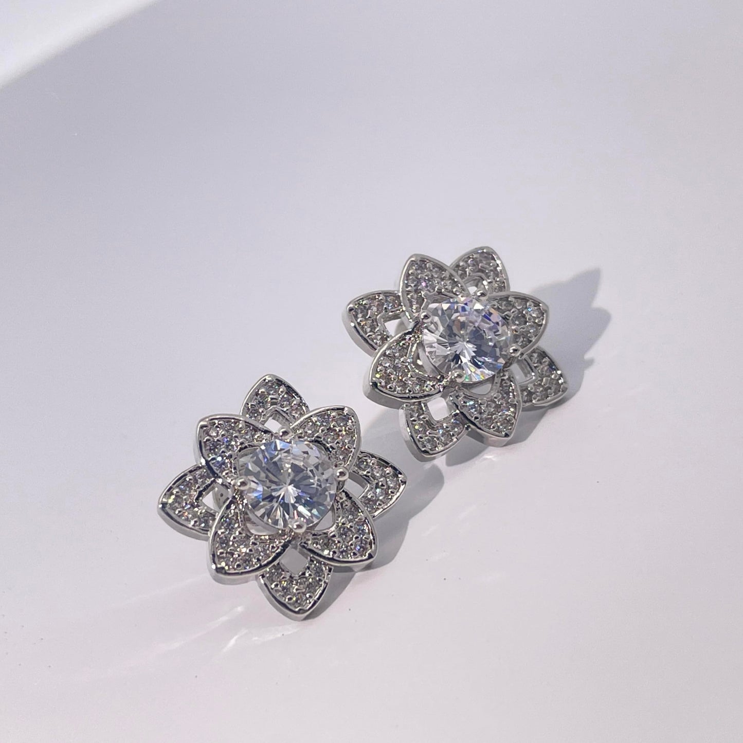 Warm Fortune 18K Gold Plated Flower Cubic Zirconia Stud Earrings for Women Hypoallergenic - Valentine's Day, Mother's Day, Birthday Gift for Her