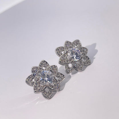 Warm Fortune 18K Gold Plated Flower Cubic Zirconia Stud Earrings for Women Hypoallergenic - Valentine's Day, Mother's Day, Birthday Gift for Her