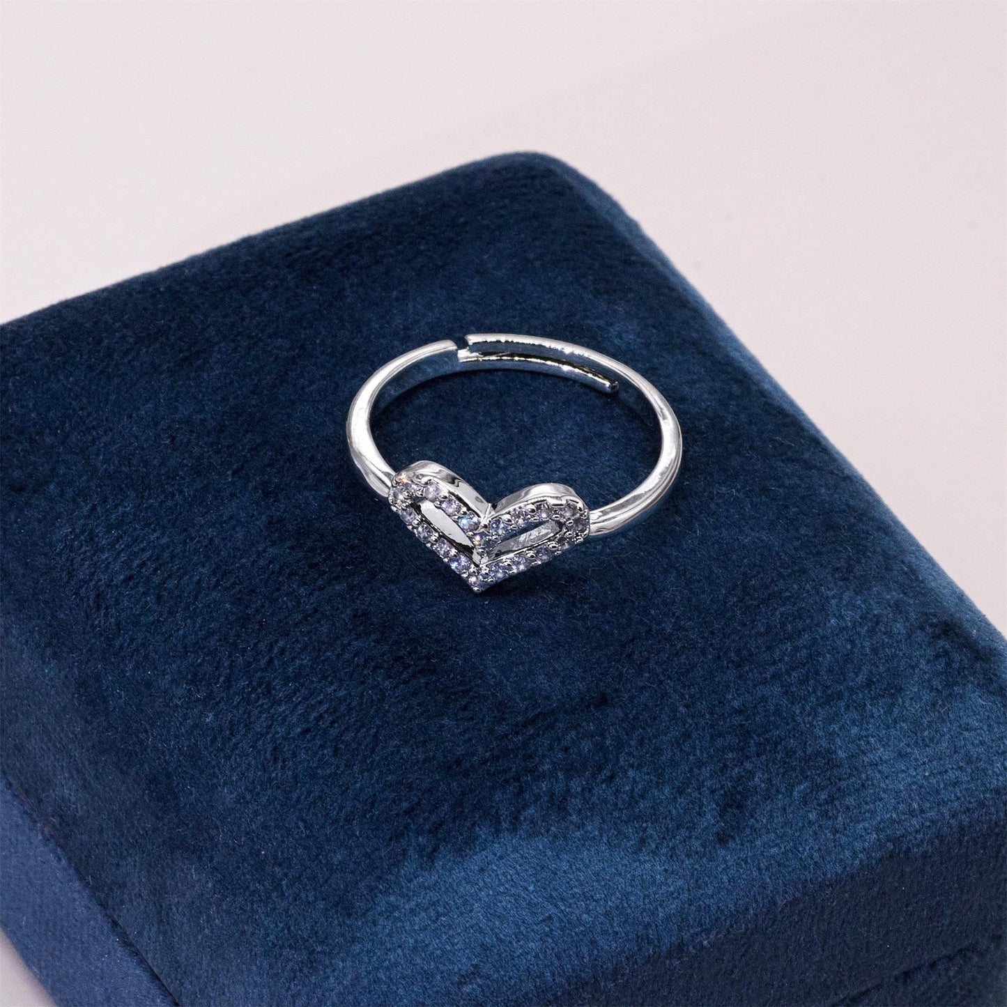 Warm Fortune V-Shaped Heart CZ Statement Ring for Women, 18K Gold Plated Adjustable Open Band, Sparkling Paved Cubic Zirconia Wishbone Ring, Romantic Everyday Jewelry