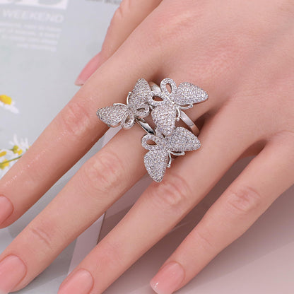 Warm Fortune Pave Butterfly Promise Ring for Her - 18K Gold Plated Cubic Zirconia, Stackable Gift Valentine's Day, Fashion & Daily Elegant Wear,Adjustable
