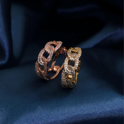 Warm Fortune Gold Plated Cubic Zirconia Band Ring, Hip Hop Street Style For Man or Women Fashion Jewelry