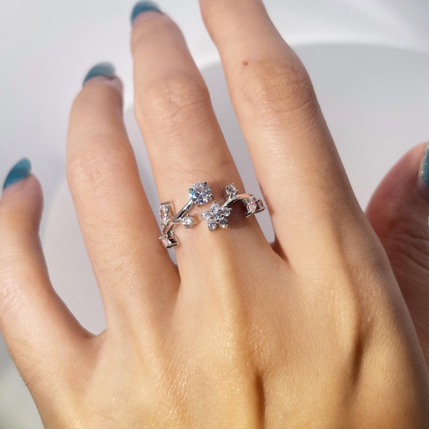 Warm Fortune Cubic Zirconia Engagement Ring for Women, 925 Sterling Silver with 18K White Gold Plated Anniversary Ring, Gift for Her Promise Ring,Adjustable