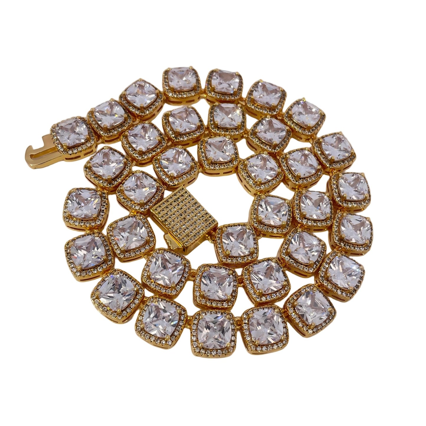 Warm Fortune Tennis Chain Necklace for Women Men,Iced Out Gold Plated Cubic Zirconia,18inch Chain,Hip Hop Street Style Fashion Jewelry