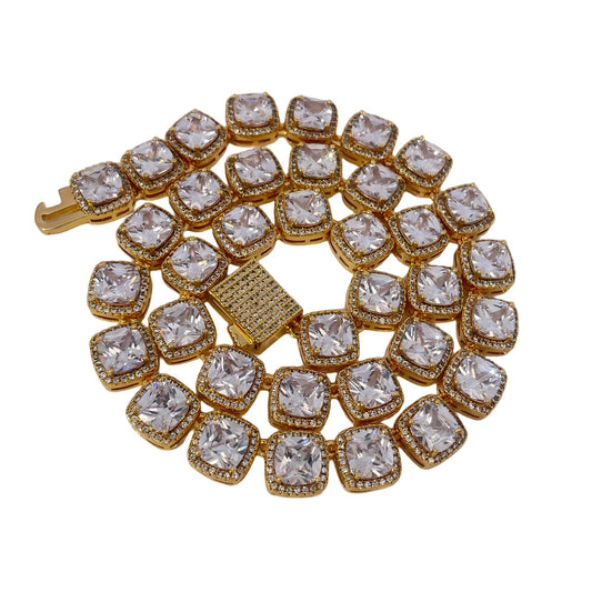 Warm Fortune Tennis Chain Necklace for Women Men,Iced Out Gold Plated Cubic Zirconia,18inch Chain,Hip Hop Street Style Fashion Jewelry