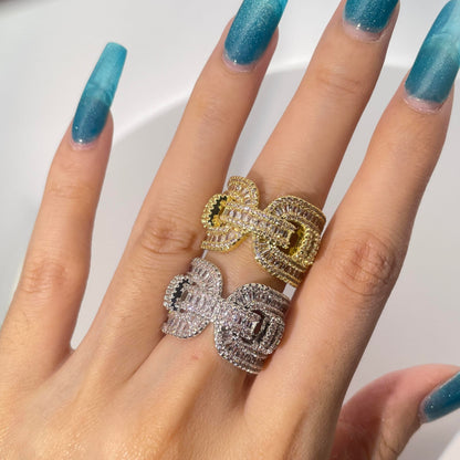 Warm Fortune Gold Plated Cubic Zirconia Band Ring, Hip Hop Street Style For Man or Women Fashion Jewelry