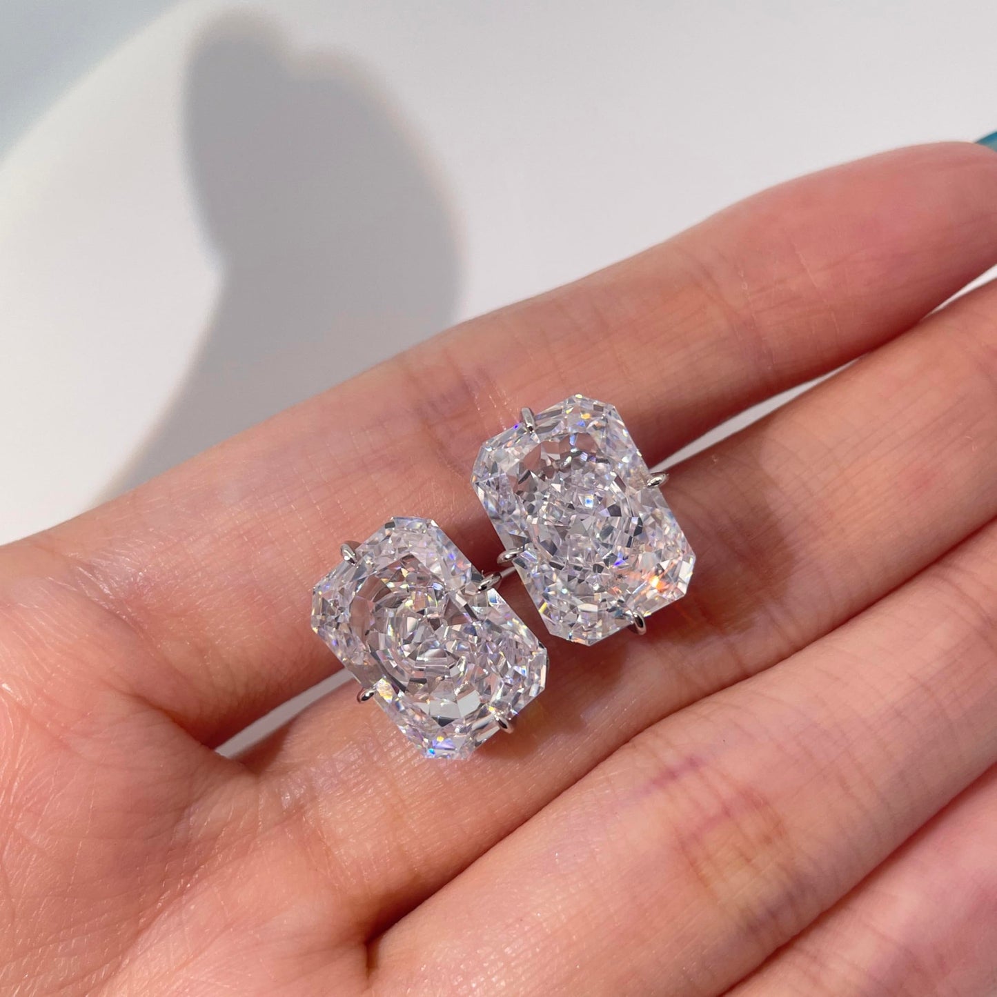 Warm Fortune Cubic Zirconia Stud Earrings for Women, 925 Sterling Silver with 18K White Gold Plated Hypoallergenic