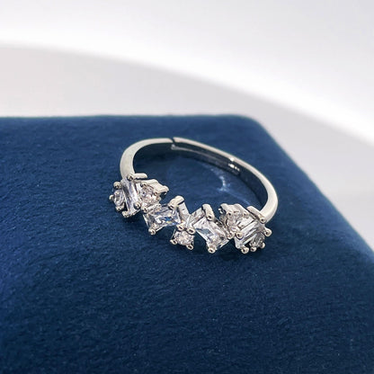 Warm Fortune Baguette Eternity Ring for Her - 18K Gold Plated Cubic Zirconia, Anniversary & Valentine's Day Gift, Timeless Promise Jewelry, Adjustable