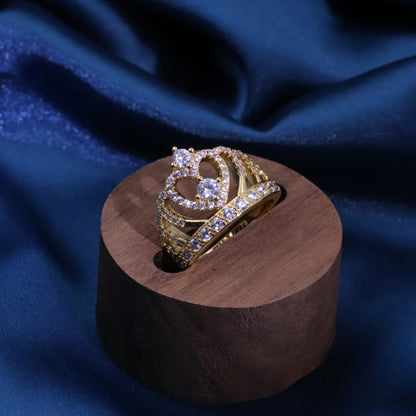 Warm Fortune Gold Plated Cubic Zirconia Band Ring, Hip Hop Street Style For Man or Women Fashion Jewelry