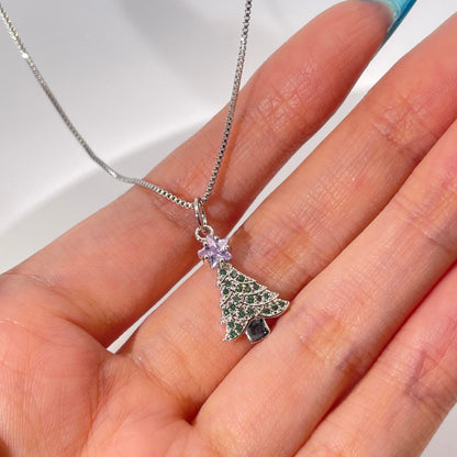 Warm Fortune Cubic Zirconia Christmas Tree Pendant Necklace for Women,18K White Gold Plated,Christmas Jewelry Gifts,18 inch + 2inch Chain