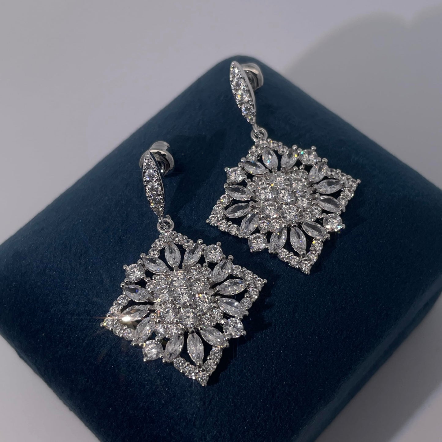 Warm Fortune 18K Gold Plated Square & Flower Shape Cubic Zirconia Drop Earrings for Women Hypoallergenic - Valentine's Day, Mother's Day, Birthday Gift for Her