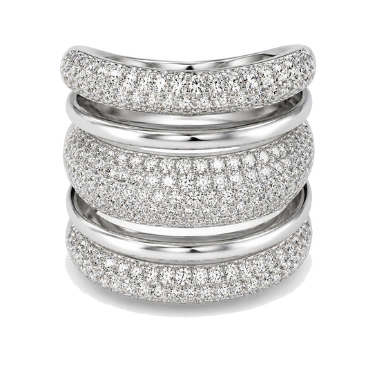Warm Fortune Three-Layer Full Paved Band Ring Set - 18K Gold Plated Cubic Zirconia Stackable Gift for Women, Daily Fashion Wear & Casual Accessory, Trendy Street Wear, Size 8