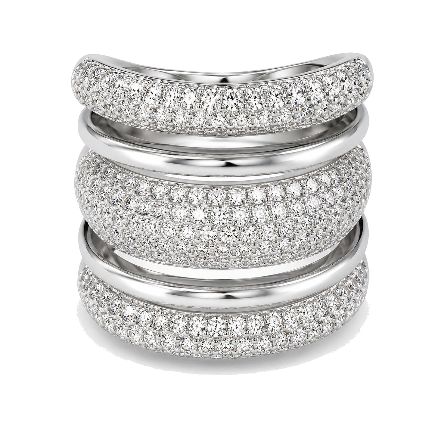 Warm Fortune Three-Layer Full Paved Band Ring Set - 18K Gold Plated Cubic Zirconia Stackable Gift for Women, Daily Fashion Wear & Casual Accessory, Trendy Street Wear, Size 6-9