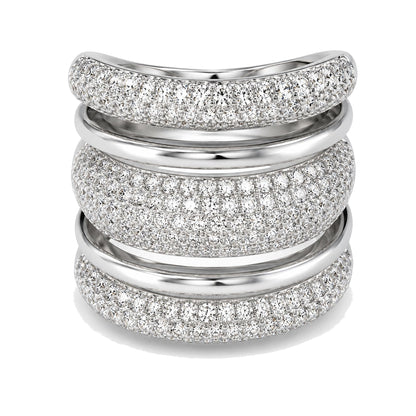 Warm Fortune Three-Layer Full Paved Band Ring Set - 18K Gold Plated Cubic Zirconia Stackable Gift for Women, Daily Fashion Wear & Casual Accessory, Trendy Street Wear, Size 6-9