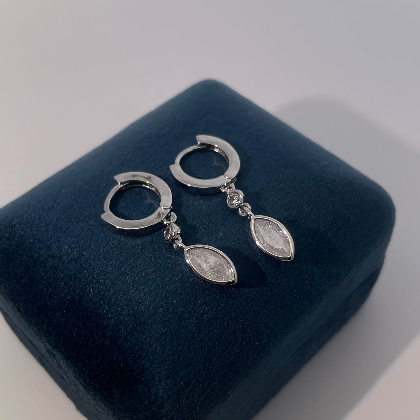 Warm Fortune Silver Tone Teardrop Cubic Zirconia Dangle Hoop Earrings, Minimalist Fashion Jewelry for Women, Sleek Daily & Office Wear