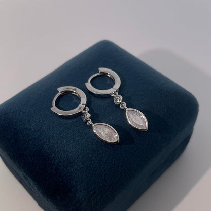 Warm Fortune Silver Tone Teardrop Cubic Zirconia Dangle Hoop Earrings, Minimalist Fashion Jewelry for Women, Sleek Daily & Office Wear