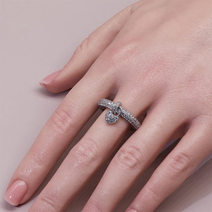 Warm Fortune Paved CZ Open Ring with Heart Charm for Women,18K Gold Plated Adjustable Stackable Daily Jewelry