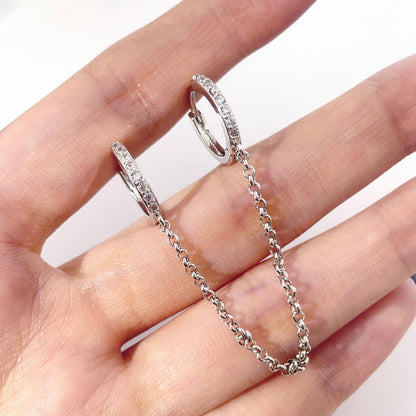 Warm Fortune 18K White Gold Plated Double Hoop Chain Drop Earrings