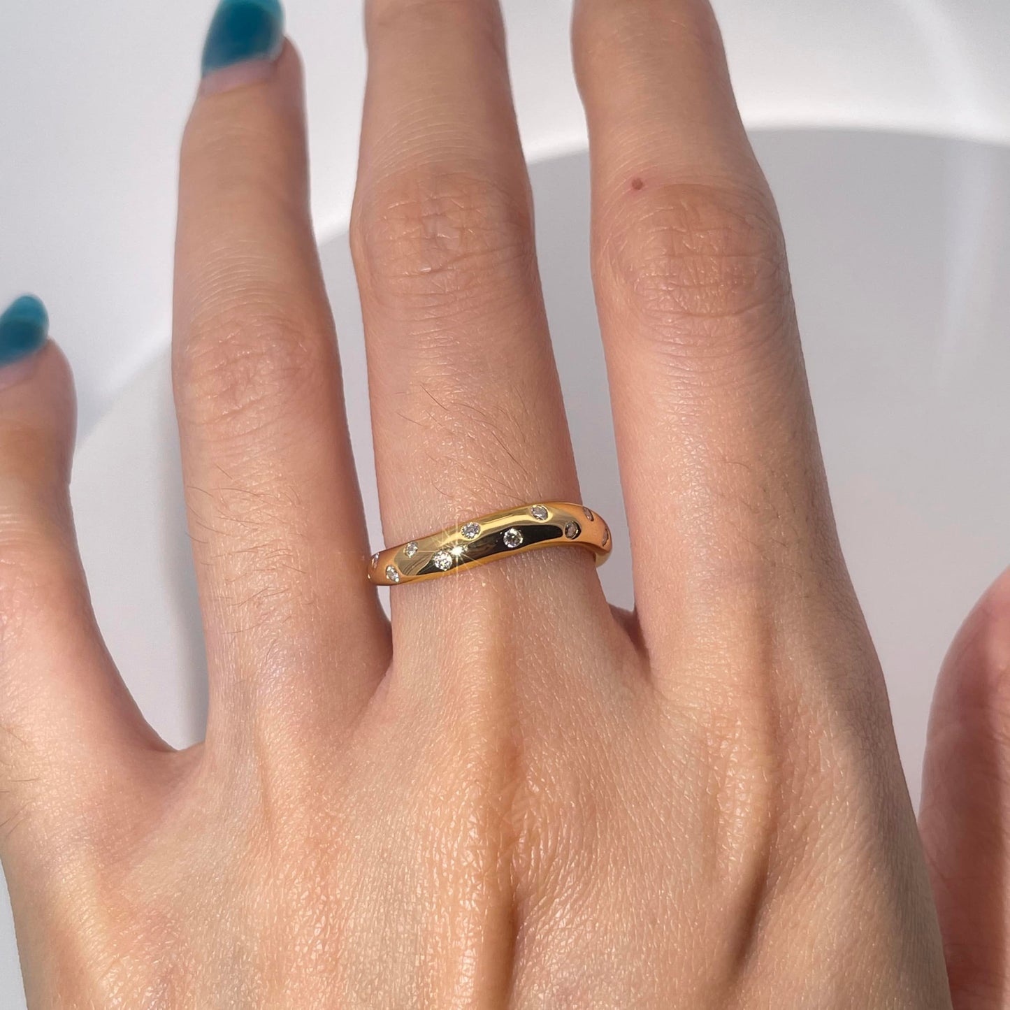 Warm Fortune Cubic Zirconia Band Style Ring for Women, 925 Sterling Silver with 18K Gold Plated Anniversary Ring, Gift for Her Promise Ring