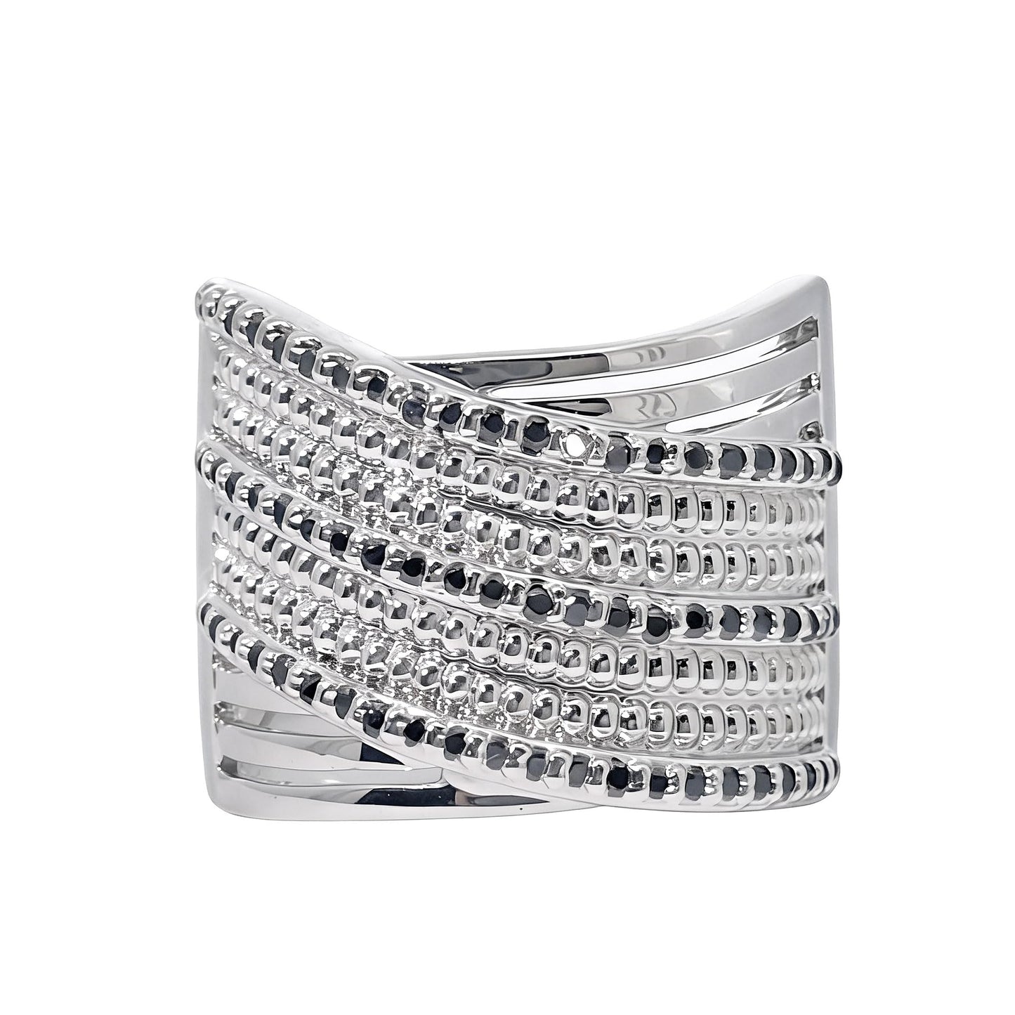 Warm Fortune Multi-Row CZ Wide Band Ring, 18K Gold Plated Statement Ring, Stackable Cocktail Ring for Women,Size 8
