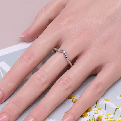 Warm Fortune Minimalist V-Shaped Band Ring for Women - 18K Silver Plated Stackable Plain Ring, Daily Casual Gift Jewelry, Size 5-8